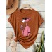 Fun Pink Panther Casual Round Neck Short Sleeve