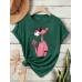 Fun Pink Panther Casual Round Neck Short Sleeve