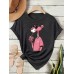 Fun Pink Panther Casual Round Neck Short Sleeve