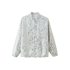 Stand up collar long sleeved sequined zipper jacket for women