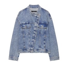 Single breasted long sleeved denim distressed jacket for women