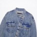 Single breasted long sleeved denim distressed jacket for women