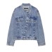 Single breasted long sleeved denim distressed jacket for women
