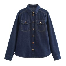 Flip collar versatile loose soft denim shirt jacket Flip collar versatile loose soft denim shirt jacket