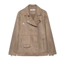 Flip collar zipper suede effect jacket for women Flip collar zipper suede effect jacket for women