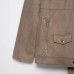 Flip collar zipper suede effect jacket for women