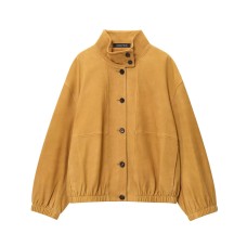 Single breasted leather solid color jacket for women