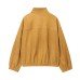 Single breasted leather solid color jacket for women
