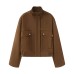 Stand up collar long sleeved zipper motorcycle jacket for women