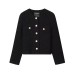 Round neck long sleeved single breasted solid color jacket for women