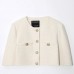 Round neck long sleeved single breasted solid color jacket for women