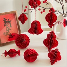 Festive Honeycomb Origami Lantern Decorative Plant Accessories for New Year Scene Atmosphere Decoration