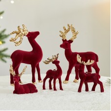 Christmas Glitter Flocked Reindeer Desk Decoration for Store Window Display, Festival Event Decor, Festive Atmosphere Deer Ornament