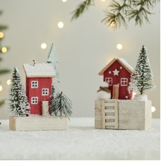 Christmas Decorative Mini Wooden House Tabletop Decoration, Wooden Cottage for Room Window Display Scene Arrangement