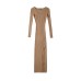V-neck Geometric Texture Knit Long Sleeve Dress Design Side Slit Fitted Sexy Bodycon Midi Dress