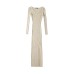 V-neck Geometric Texture Knit Long Sleeve Dress Design Side Slit Fitted Sexy Bodycon Midi Dress