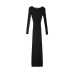 V-neck Geometric Texture Knit Long Sleeve Dress Design Side Slit Fitted Sexy Bodycon Midi Dress