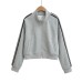 Stand-up Collar Zipper Hoodie Jacket for Women, Long Sleeve Striped Loose Casual Sporty Short Top