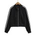Stand-up Collar Zipper Hoodie Jacket for Women, Long Sleeve Striped Loose Casual Sporty Short Top