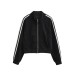 Stand-up Collar Zipper Hoodie Jacket for Women, Long Sleeve Striped Loose Casual Sporty Short Top
