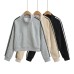 Stand-up Collar Zipper Hoodie Jacket for Women, Long Sleeve Striped Loose Casual Sporty Short Top