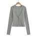 Retro Brown Tank Top Set for Women, Short Length Fitted Cardigan Long Sleeve Tops Two-Piece Solid Color