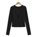 Retro Brown Tank Top Set for Women, Short Length Fitted Cardigan Long Sleeve Tops Two-Piece Solid Color