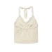 style lace halter neck tie-up camisole, pure desire V-neck ruffle splicing, sexy fitted satin strap backless top