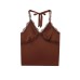 style lace halter neck tie-up camisole, pure desire V-neck ruffle splicing, sexy fitted satin strap backless top
