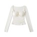 Sexy Square Neck Bone-Exposing Long Sleeve T-Shirt, Unique Pure-Sexy Style with Padded Ruffles, Waist-Cinching Design, Inner Top