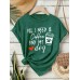 Short sleeved T-shirt with women's coffee and dog pattern round neck short sleeved shirt