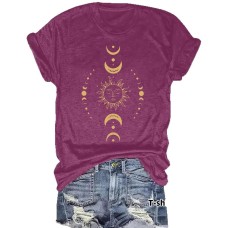 Sun Moon and Star Pattern Loose Short Sleeve
