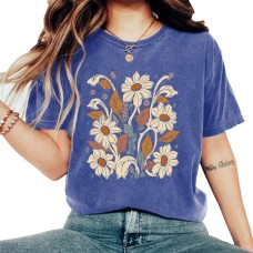 Short sleeved pure cotton washed to make old flowers Short sleeved pure cotton washed to make old flowers