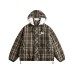 Vintage Plaid Embroidery Reversible Hooded Cotton Coat Men's Warm Casual Outerwear