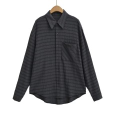 Solid Color Turn-Down Collar Long Sleeve Shirt for Women, Designed with Utility Texture, Slightly Sheer, Loose Fit