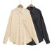 Solid Color Turn-Down Collar Long Sleeve Shirt for Women, Designed with Utility Texture, Slightly Sheer, Loose Fit