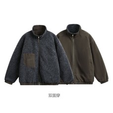 Detroit Reversible Washed Canvas Shearling Stand-Up Collar Cotton Coat