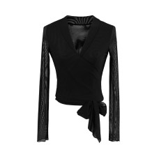 Sexy V-neck cross mesh top T-shirt Sexy V-neck cross mesh top T-shirt