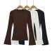 Round neck slim fit trumpet long sleeved base top T-shirt