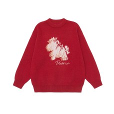 Loose Knit Sweater with Horse Embroidery  Unisex Oversized Pullover