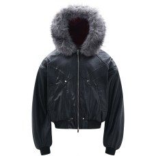Street Style Deconstructed Vintage PU Leather Design Men's Loose Mountaineer Open Front Cotton Coat