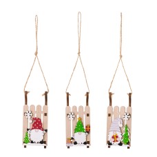 Christmas Decoration Wooden Sleigh Hanging Ornament Creative Wooden Santa Claus and Elf Hanging Decor
