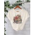 Flower Book New Round Neck Loose Short Sleeve
