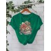 Flower Book New Round Neck Loose Short Sleeve