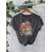 Flower Book New Round Neck Loose Short Sleeve