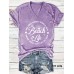 V-neck short sleeved t-shirt printed with Beach pattern
