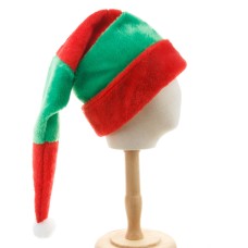 Long Red and Green Striped Plush Christmas Hat, Festive Decoration Elf Hat, Curved Clown Hat for Party