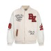 Street Style Color-Blocking Baseball Jacket, Unisex Spring Casual Loose Fit PU Leather Sleeve Flight Jacket, Couple Outerwear