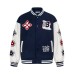 Street Style PU Leather Sleeve Patchwork Baseball Jacket for Men, Loose Fit Slimming Casual Outwear