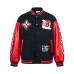 Street Style PU Leather Sleeve Patchwork Baseball Jacket for Men, Loose Fit Slimming Casual Outwear